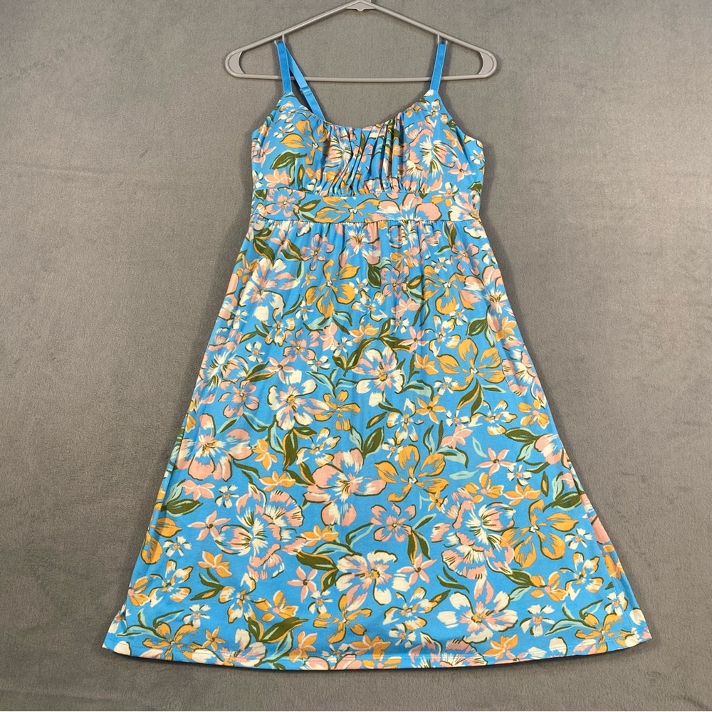 Harlow & Rose Women’s Floral Blue & Yellow Sundress, adjustable straps, padded,S